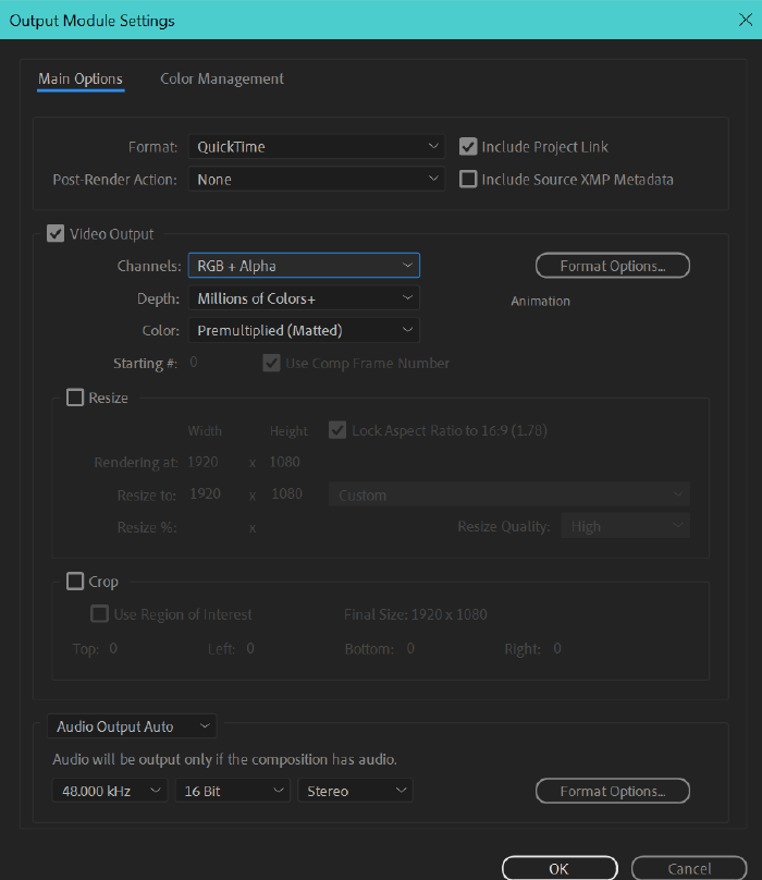 Changing the Alpha in Output Module Settings