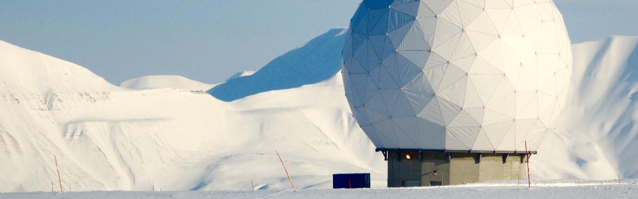 A radar communications dome tracks polar orbit satellites in the arctic [photo credit: Steve Hogan]